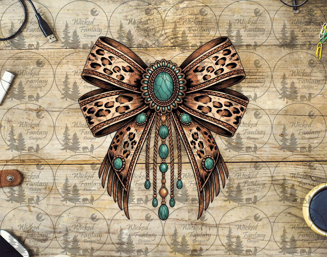 UVDTF Leopard Sketched Bow with Conchos