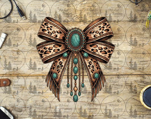 UVDTF Leopard Sketched Bow with Conchos
