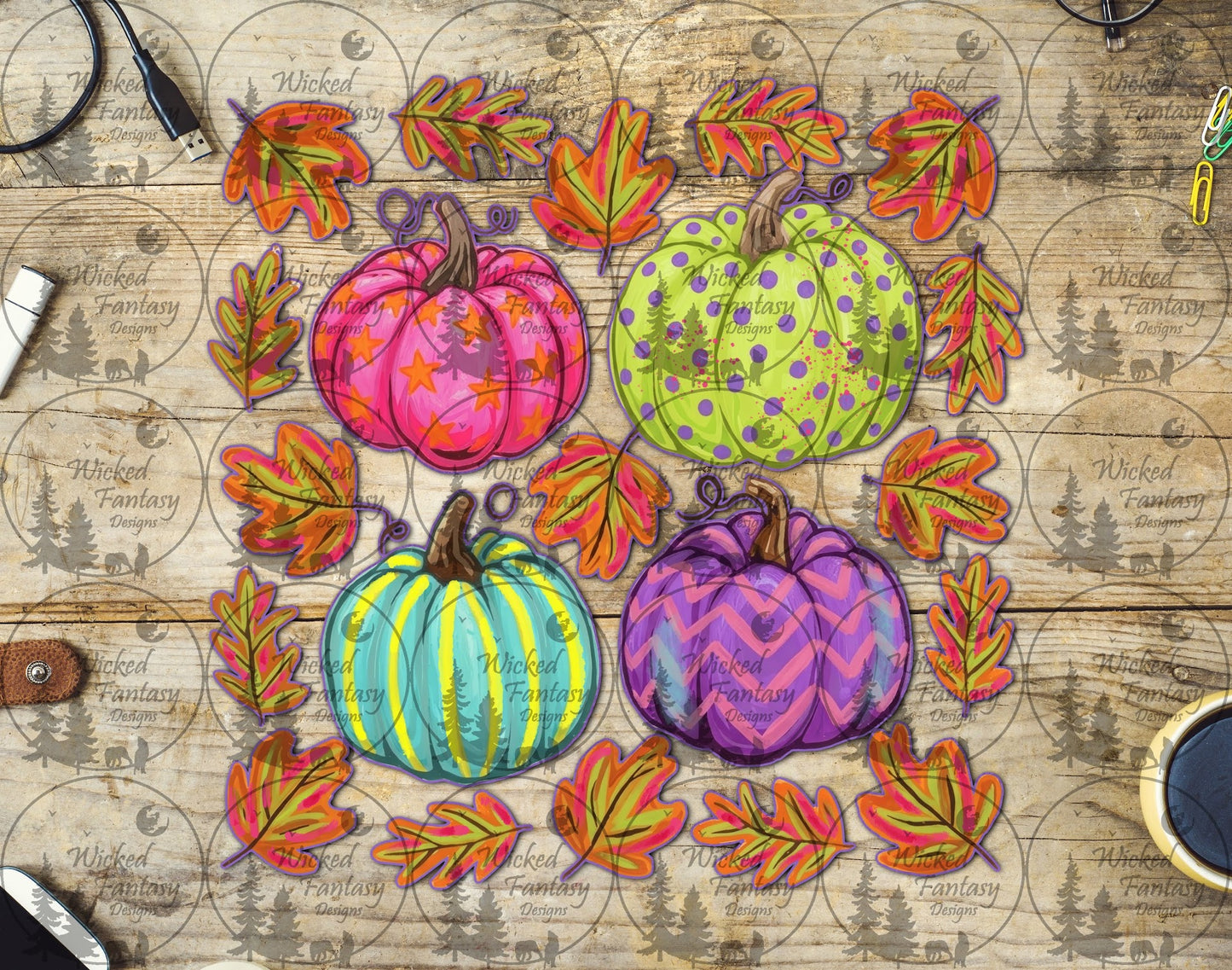 UVDTF Colorful Pumpkins and Leaves