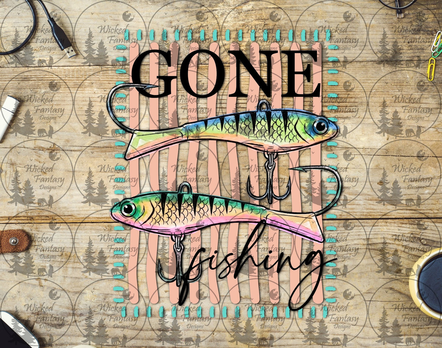 UVDTF Gone Fishing Lures and Stripes