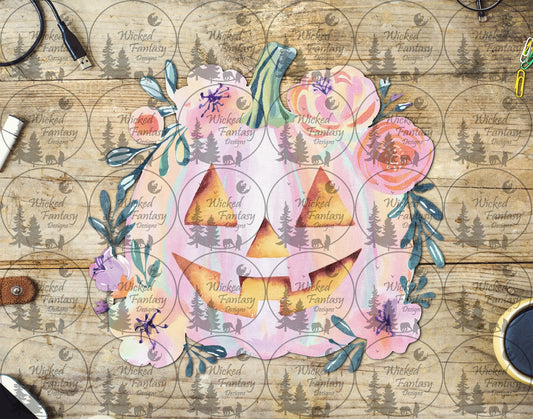 UVDTF Light Pink Floral Jack O Lantern
