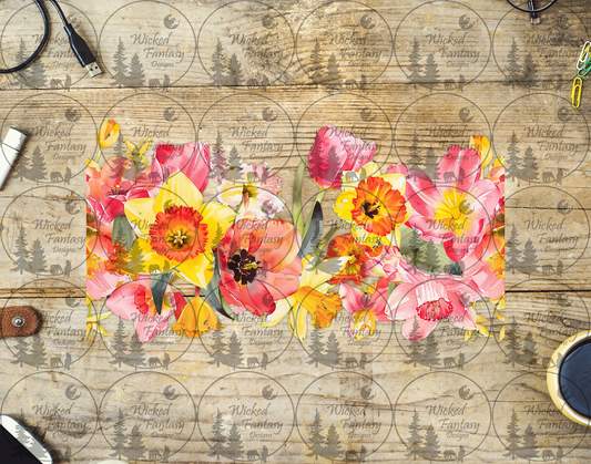 UVDTF Poppies and Daffodils Flowers Border Element 11"
