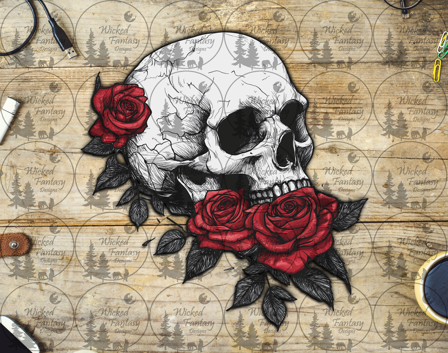UVDTF Skull and Red Roses