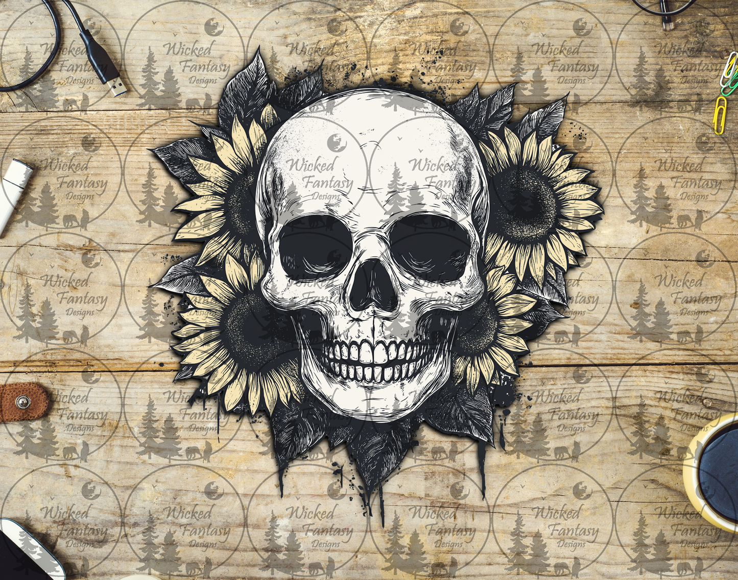 UVDTF Skull with Sunflowers