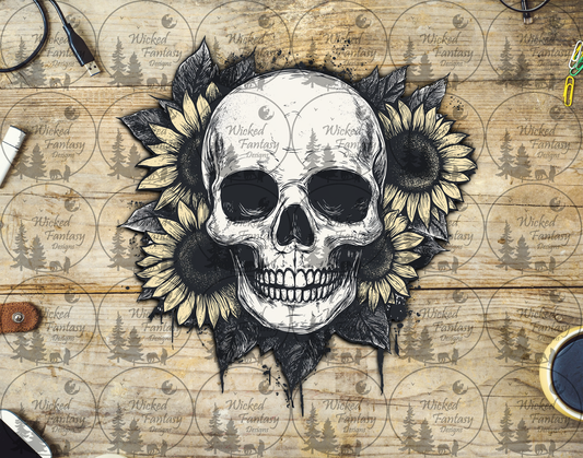UVDTF Skull with Sunflowers
