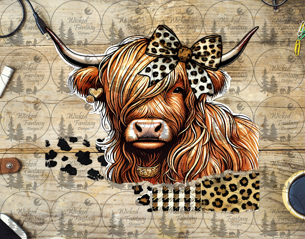 UVDTF Bougie Leopard Print Highland Cow with Bow