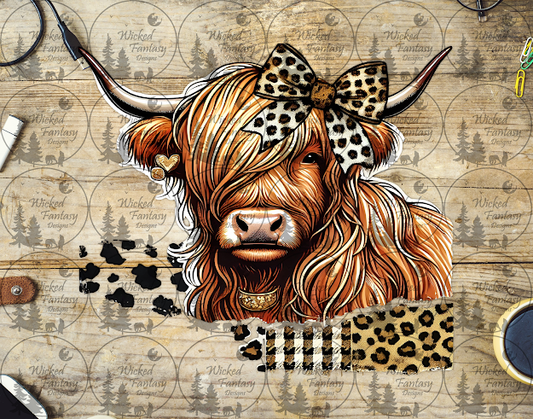 UVDTF Bougie Leopard Print Highland Cow with Bow
