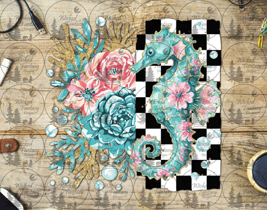 UVDTF Checkered Floral Sea Horse