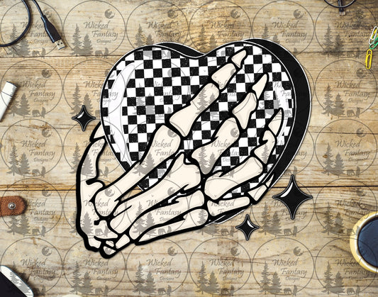 UVDTF Checkered Heart and Skeleton Hand