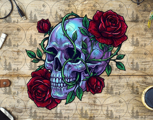 UVDTF Iridescent Skull with Roses