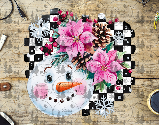 UVDTF Snowman with Poinsettias