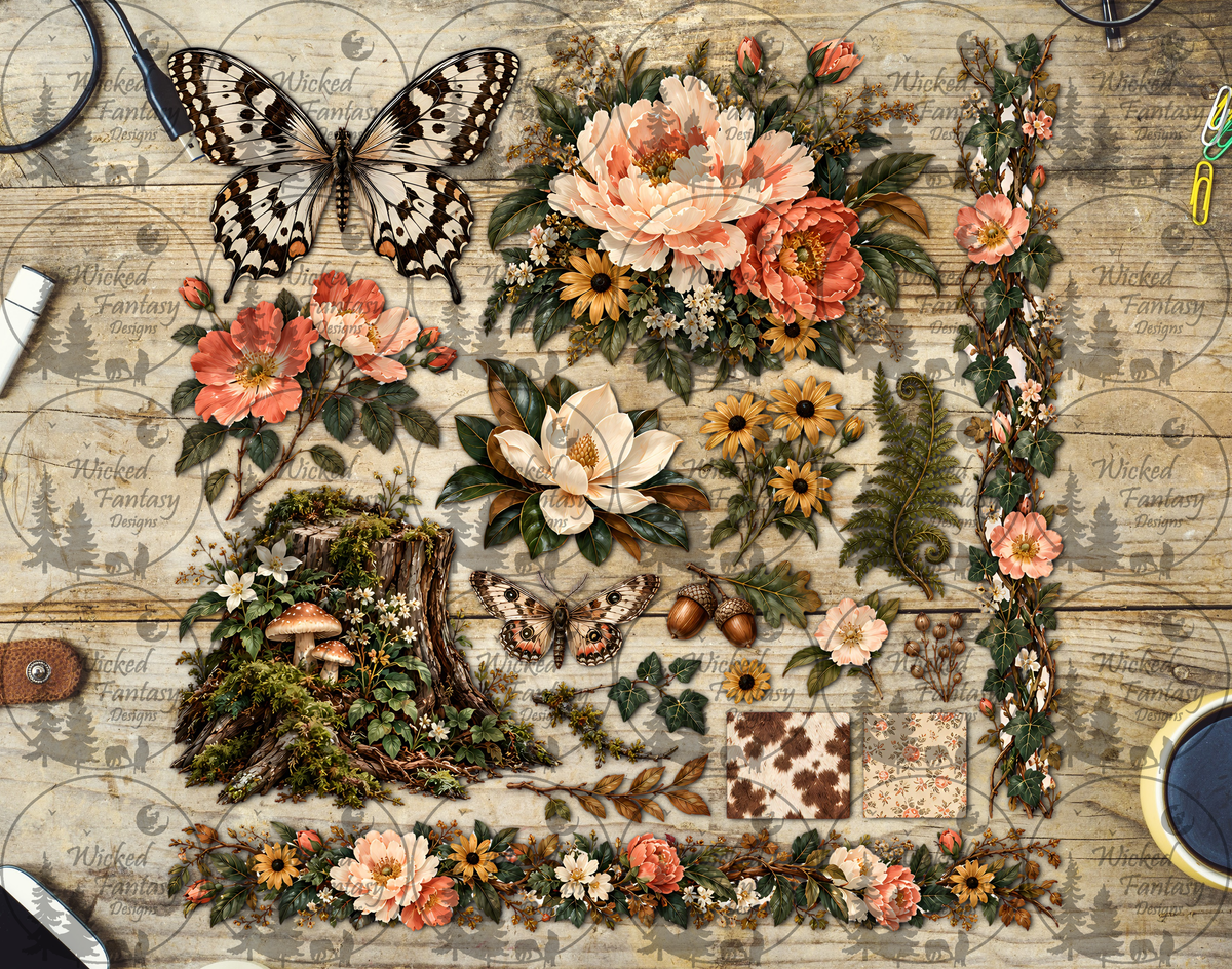 UVDTF Southern Woodland Butterfly Botanical Element Sheet