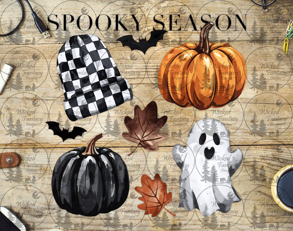 UVDTF Spooky Season Checkered Beanie and Cute Ghost 6x7"