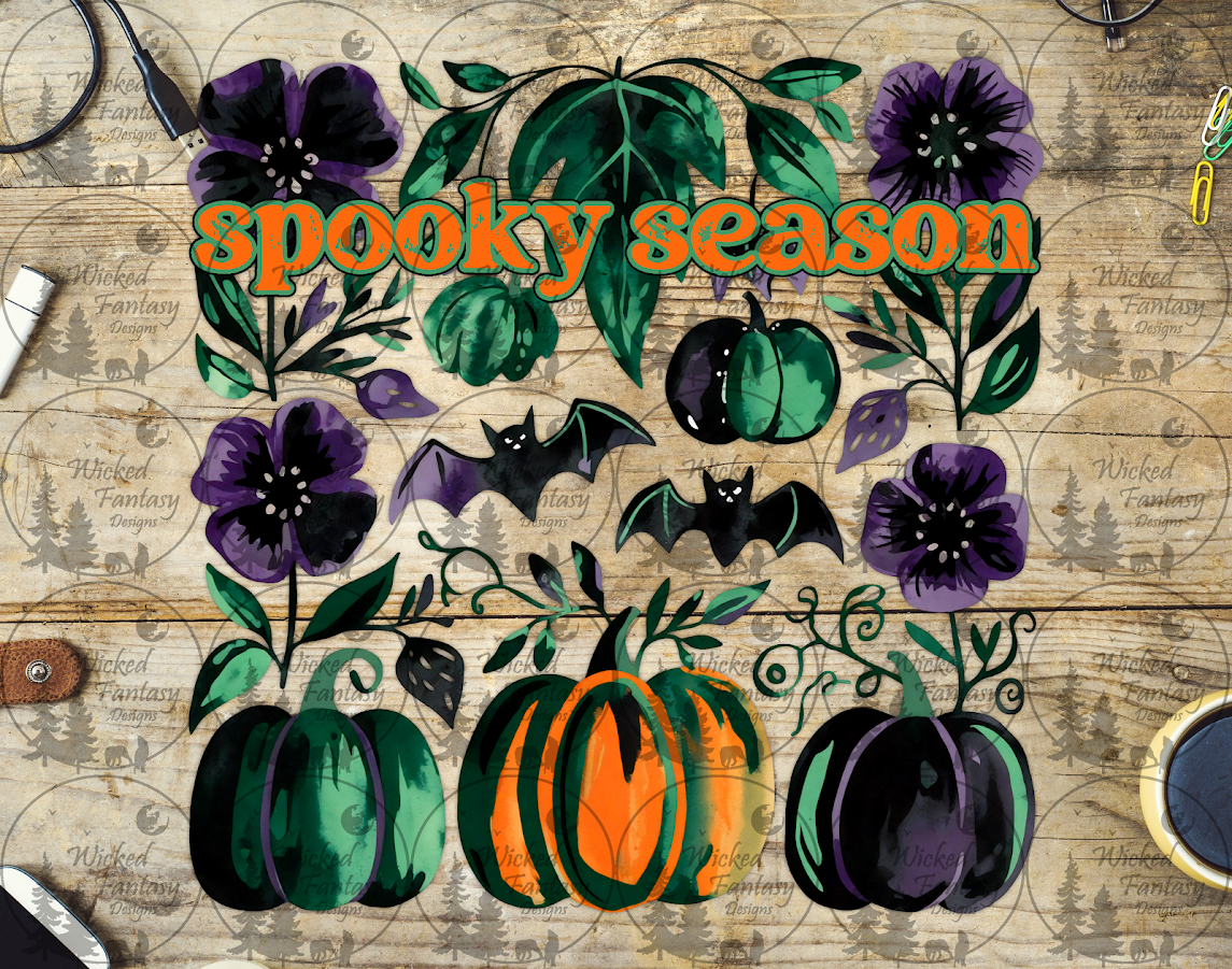 UVDTF Spooky Season Purple and Green Floral and Pumpkins