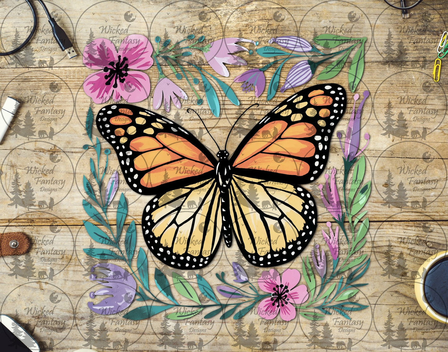 UVDTF Monarch Butterfly and Florals