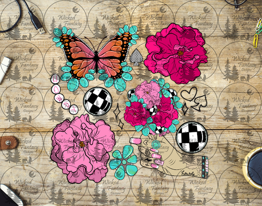 UVDTF Butterflies and Peonies 6x7"