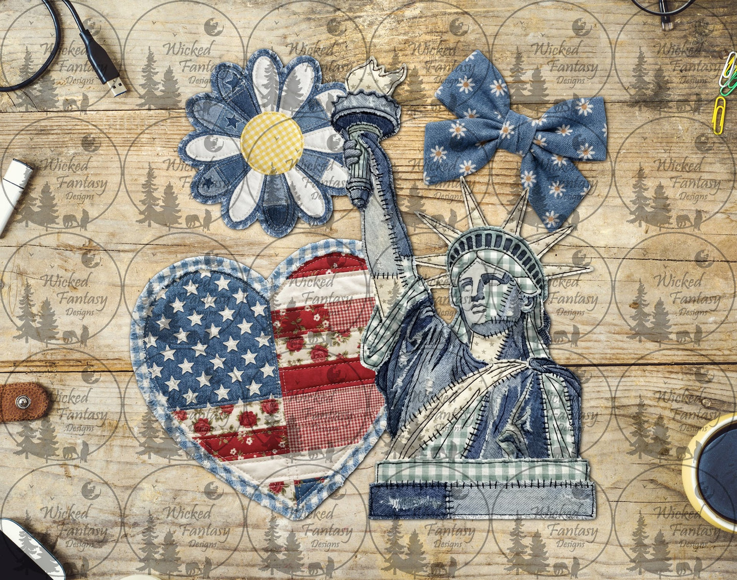UVDTF Quilted Patchwork Lady Liberty Collage