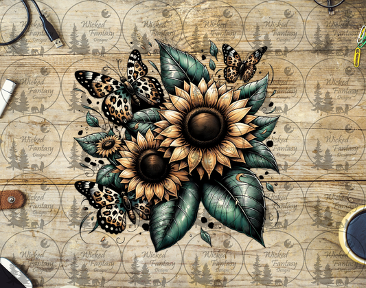 UVDTF Sunflowers and Leopard Print Butterflies