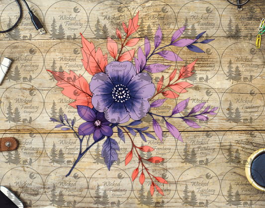 UVDTF Peach and Purple Flower and Leaves