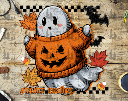 UVDTF Sweater Weather Cute Ghost in a Jack O' Lantern Sweater
