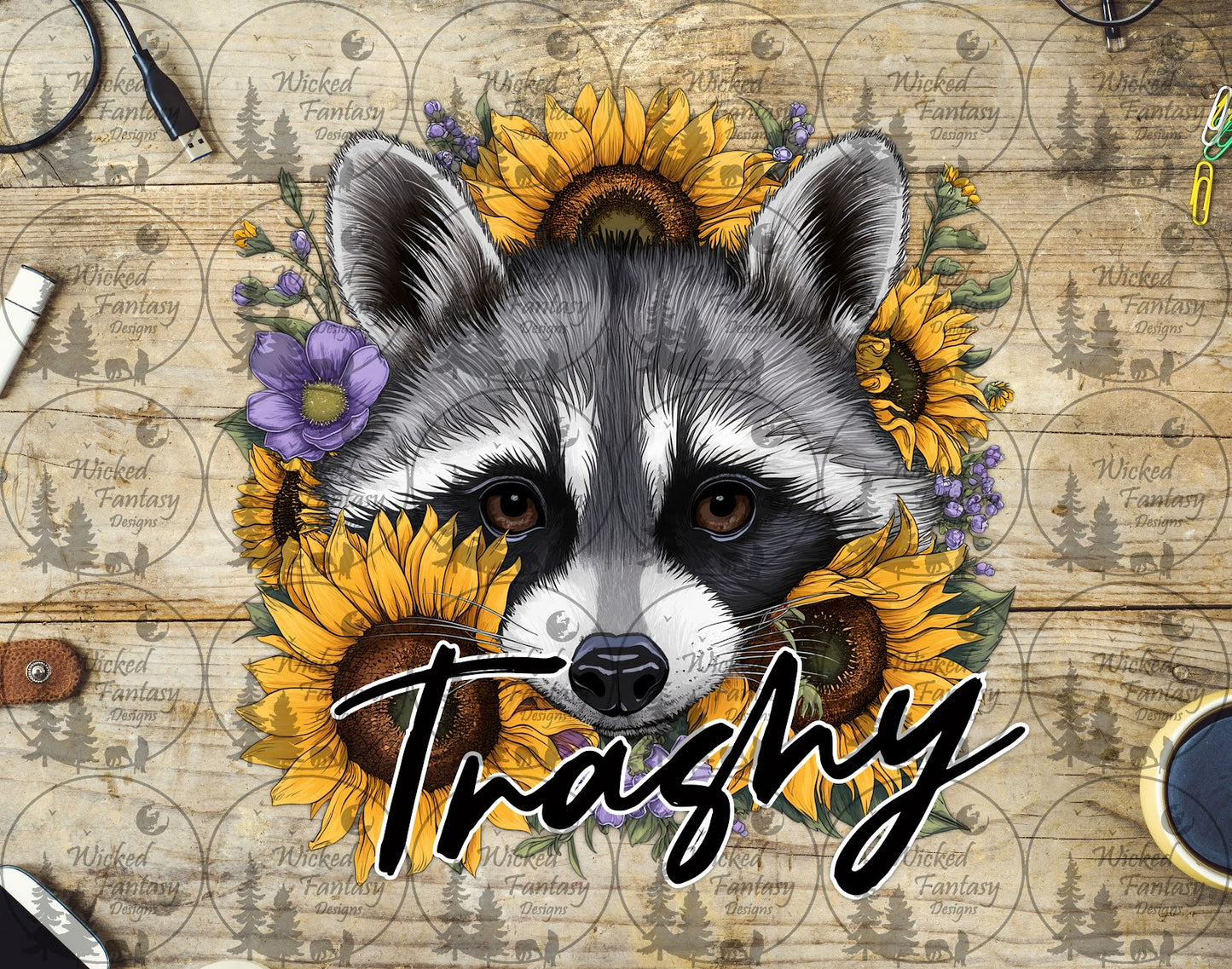 UVDTF Trashy Cure Raccoon with Sunflowers