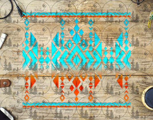 UVDTF Aqua - Orange Gradient Aztec 20oz 30oz 10"x10"