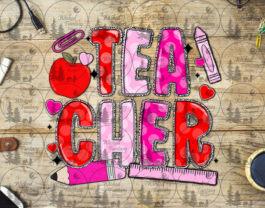 UVDTF Teacher Red and Pink Bubble Letters