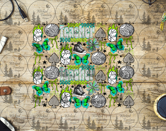 UVDTF Checkered Teacher Lime and Teal 20oz 30oz 10"x10" Element