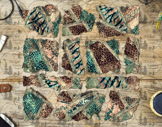 UVDTF Teal Animal Print Ripped Pages Element Sheet
