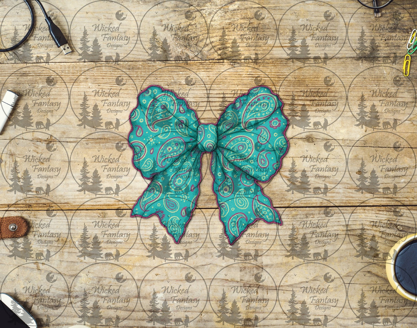 UVDTF Turquoise Paisley Bow