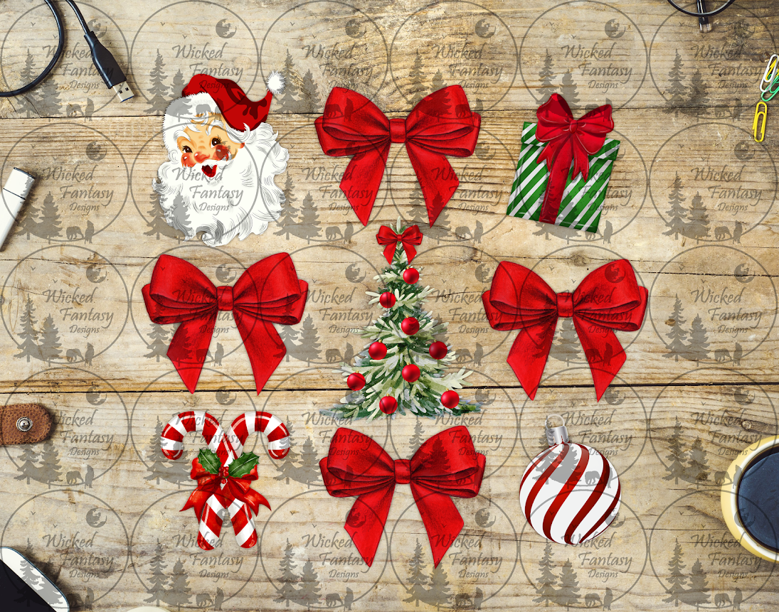 UVDTF Vintage Santa and Red Bows 6x7" Element