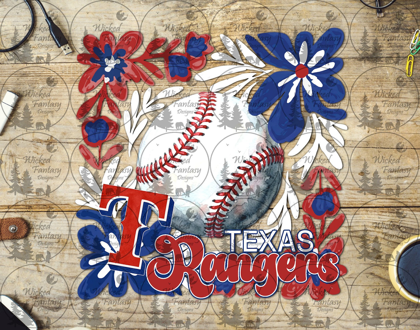 UVDTF Baseball Floral Rangers
