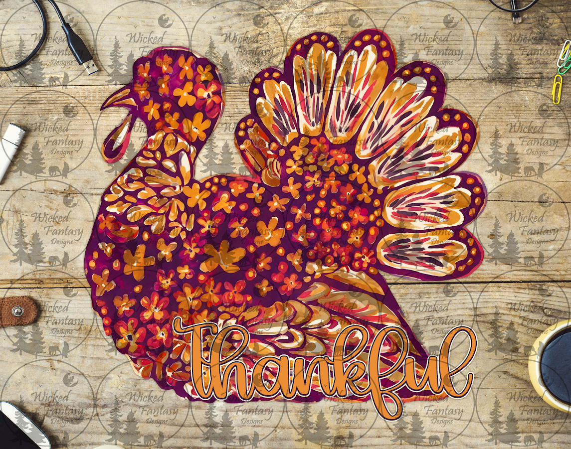 UVDTF Thankful Burgundy Floral Turkey