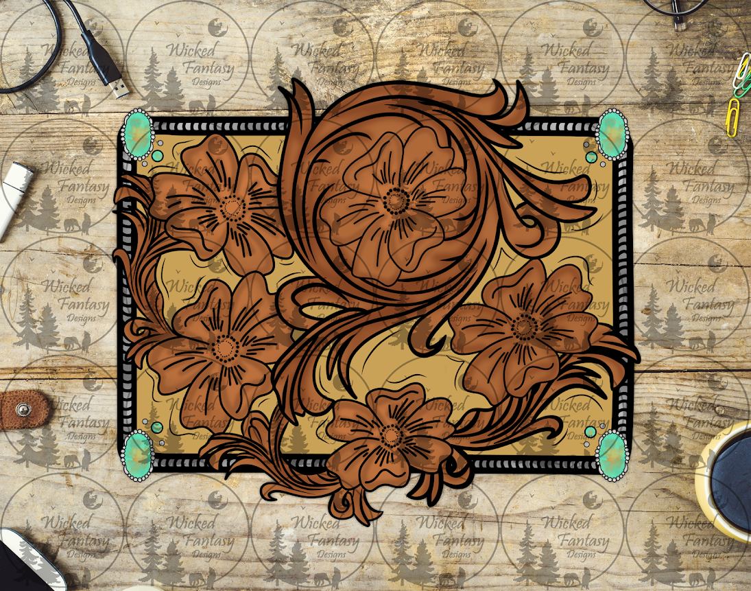 UVDTF Floral Tooled Leather Buckle