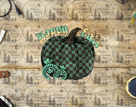 UVDTF Happy Fall Checkered Pumpkin and Turquoise