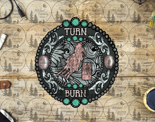 UVDTF Turn N Burn Horse and Cowgirl Barrel Racing Concho