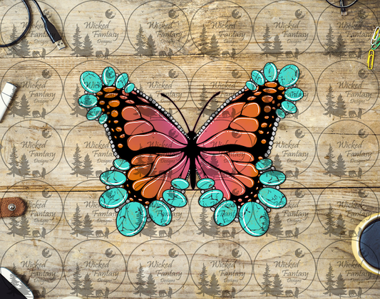 UVDTF Orange and Pink Butterfly and Turquoise