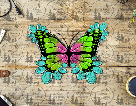 UVDTF Green and Pink Butterfly and Turquoise