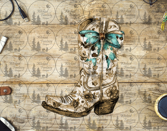 UVDTF Ivory Cowboy Boot with Bow