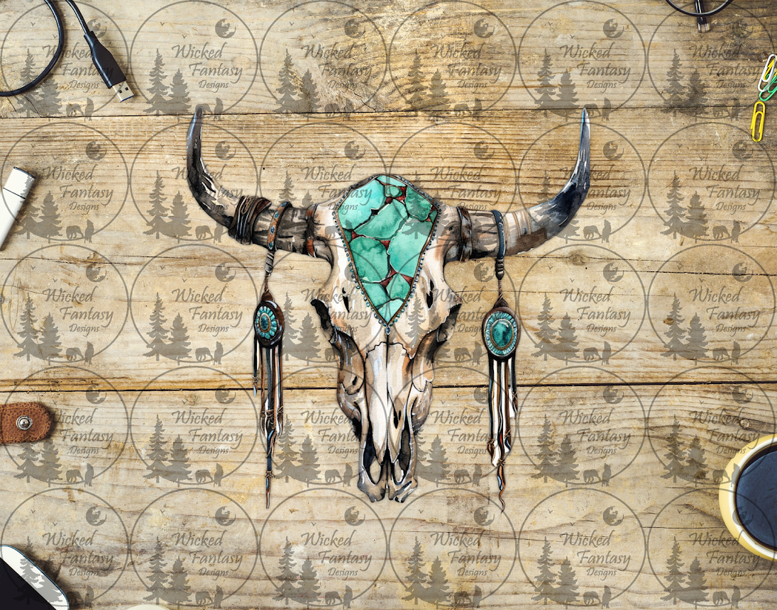 UVDTF Cow Skull with Turquoise Inlay