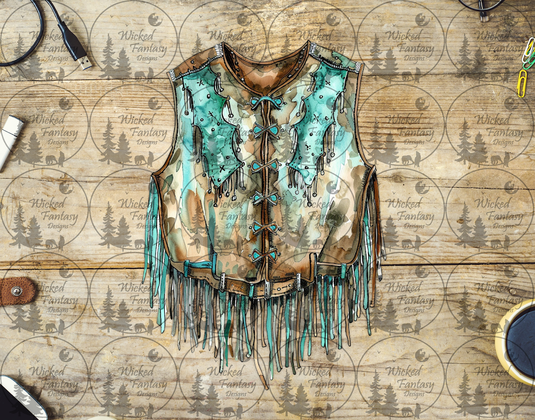 UVDTF Leather Vest with Turquoise Fringe