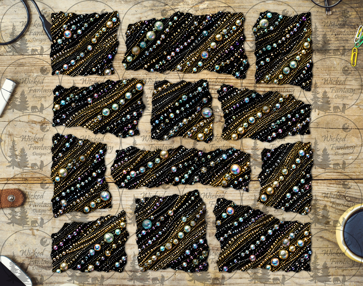 UVDTF Torn Black And Gold Beads Ripped Pages Element Sheet