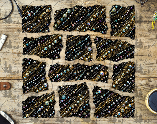 UVDTF Torn Black And Gold Beads Ripped Pages Element Sheet