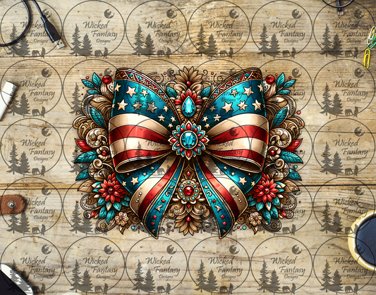 UVDTF Patriotic Bow with Flowers