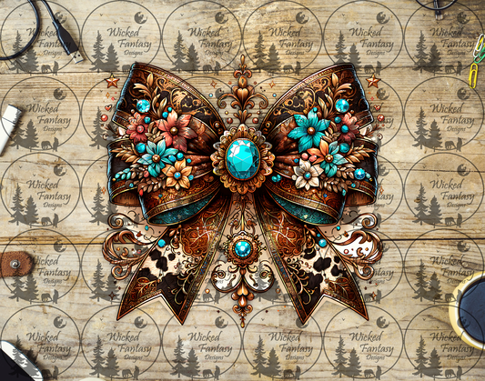 UVDTF Elaborate Cow Print and Leather Bow with Flowers