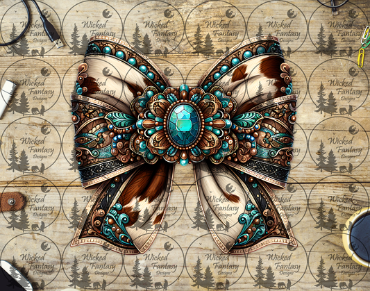 UVDTF Cow Print and Jeweled Tooling Bow