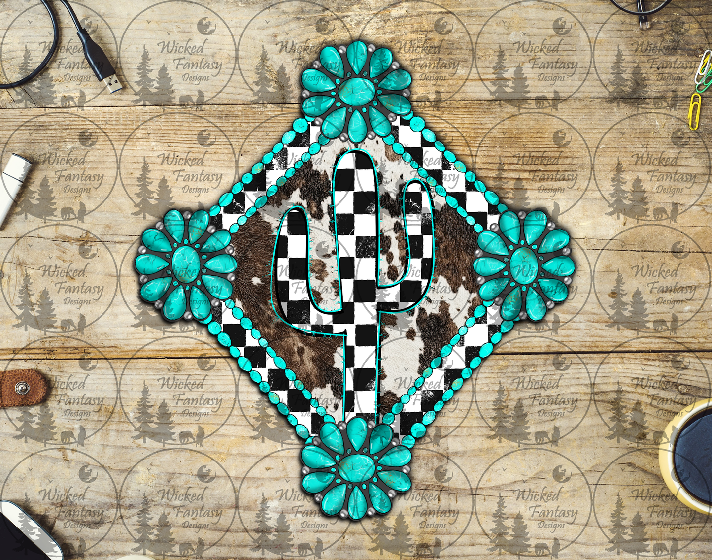 UVDTF Checkered Cactus and Cowhide