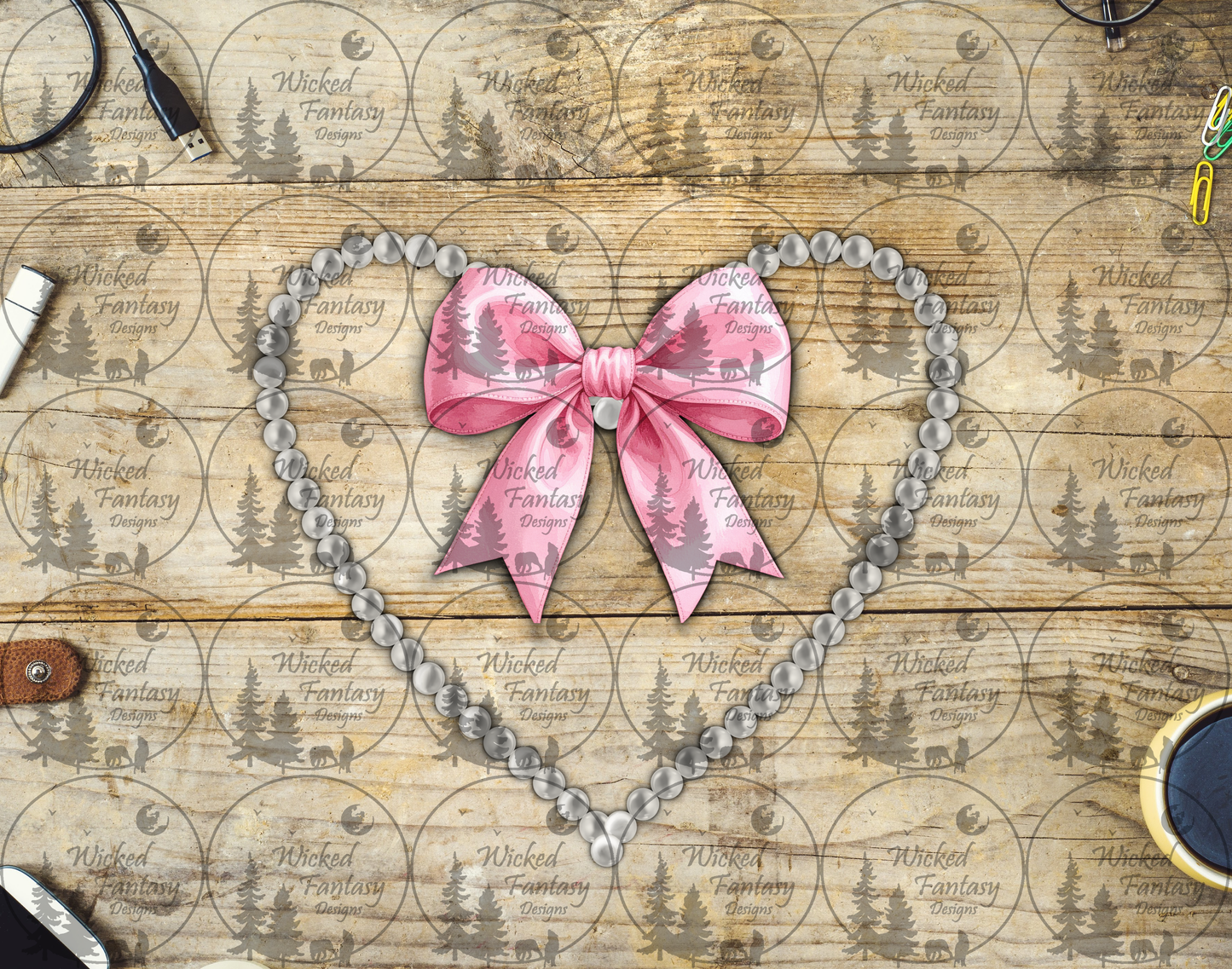 UVDTF Pink Bow with Pearl Heart