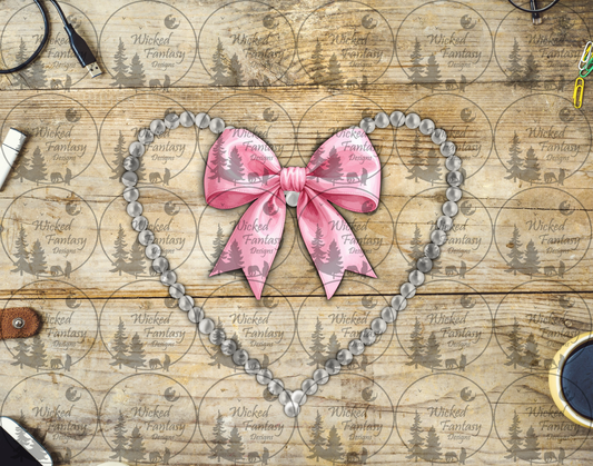 UVDTF Pink Bow with Pearl Heart