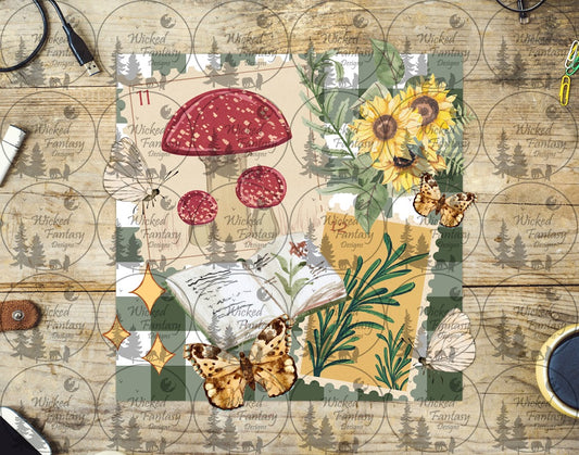 UVDTF Cottagecore Patch with Mushrooms and Sunflowers